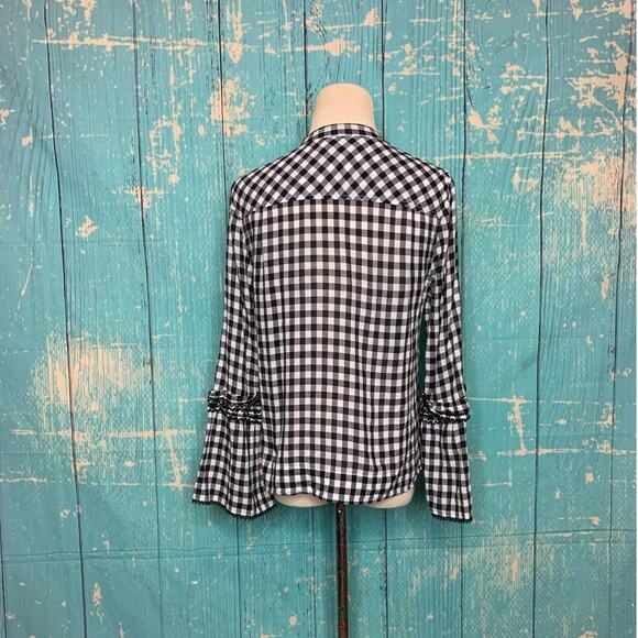 J.Crew black white long sleeves gingham tunic top blouse size 4 - Picture 2 of 8